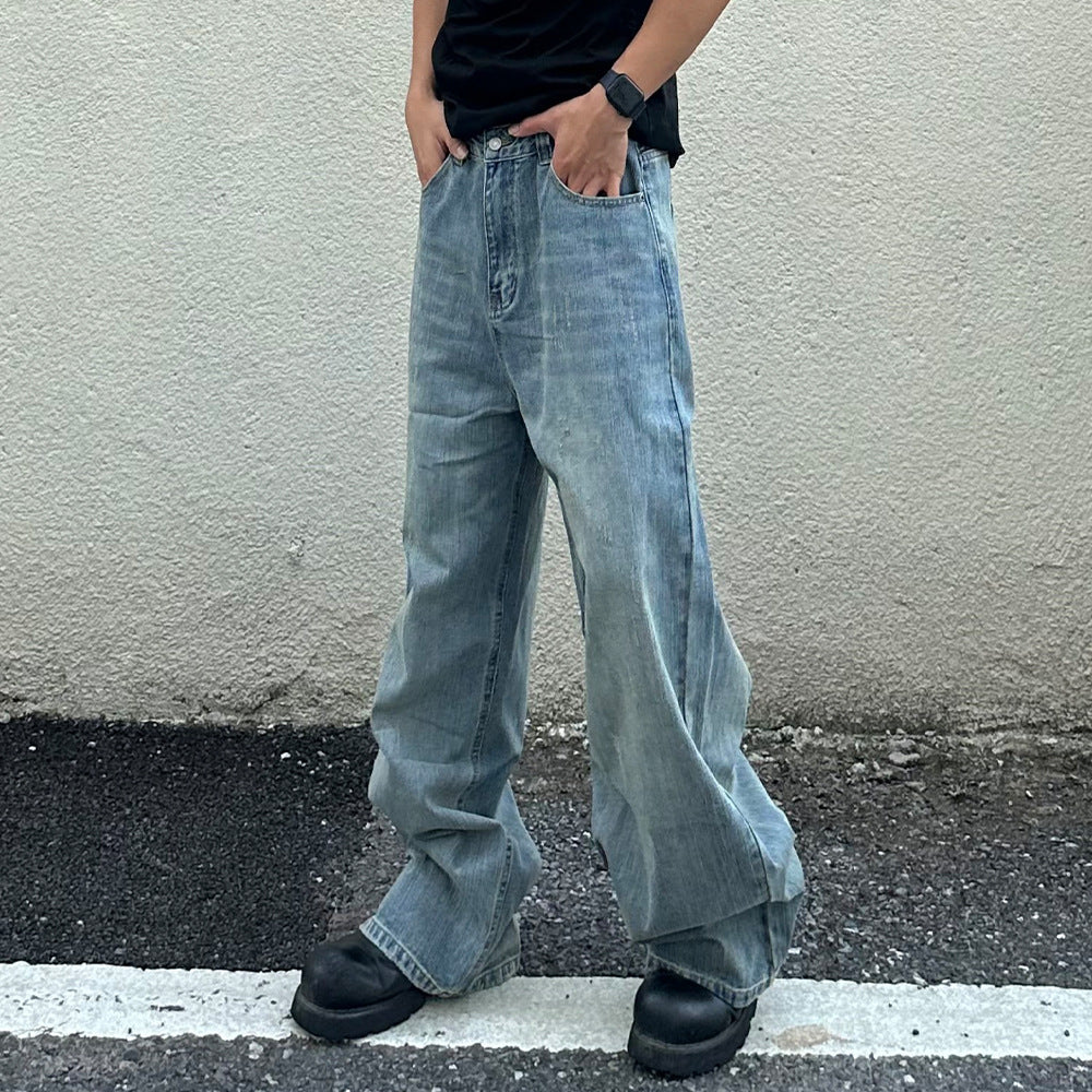 Men’s Washed Wide Leg Denim Jeans